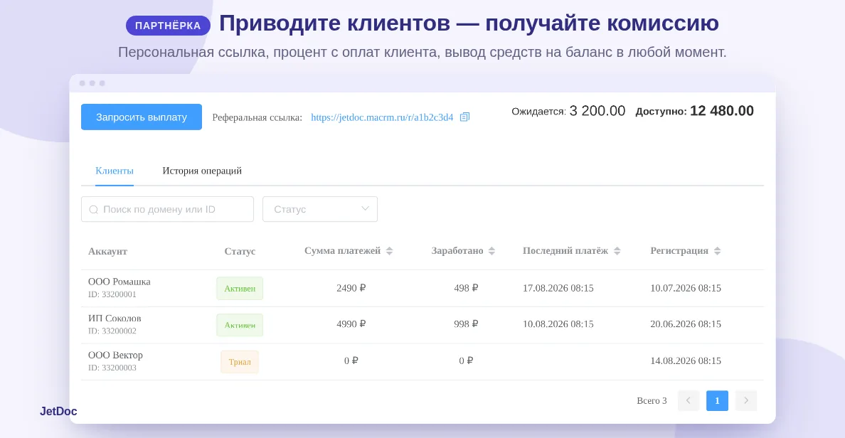 Личный кабинет партнёра JetDoc