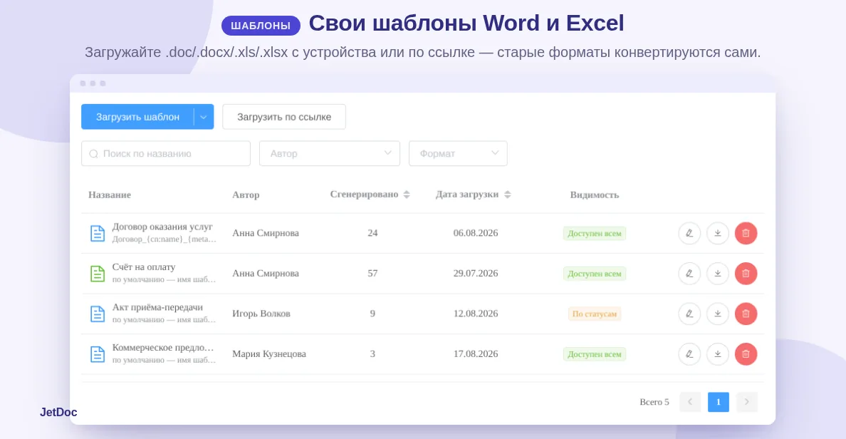 Настройка шаблонов Word и Excel в JetDoc